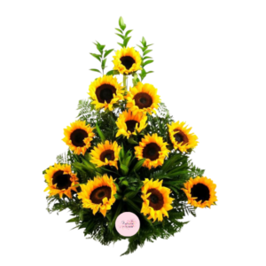 Exótico arreglo de girasoles.