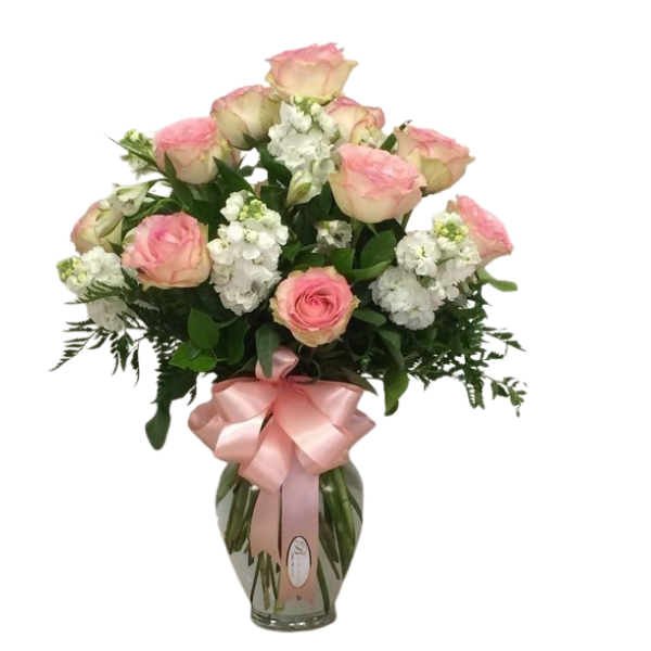 Florero en rosas y alelí