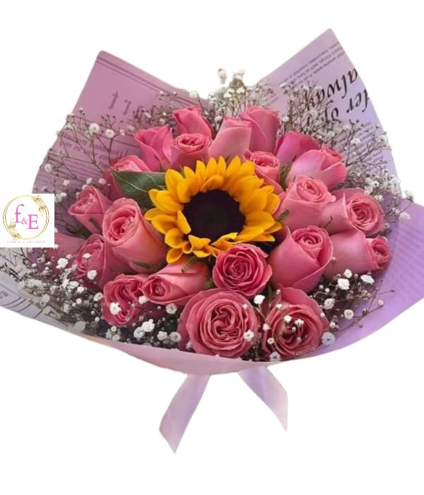 Ramo Estrella: 24 Rosas Rosadas y un Sol.