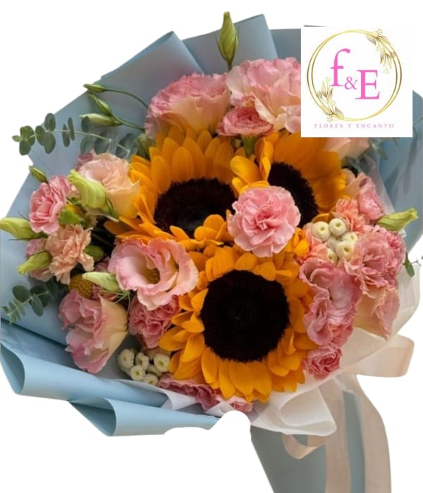 Luz Dorada: Girasoles y Lisianthus.