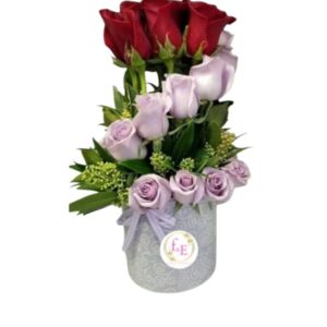 Box Espiral de Rosas Rojas y Lila.