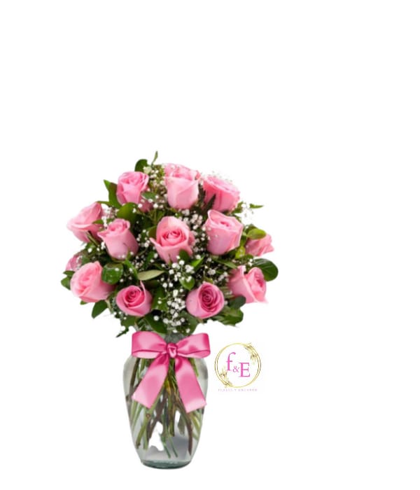 Florero de Rosas Rosadas, Dulce Encanto .