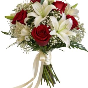 Bouquet de Novia con Rosas Rojas y Lilium Encanto.
