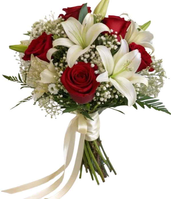 Bouquet de Novia con Rosas Rojas y Lilium Encanto.