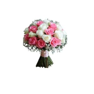 Bouquet de Novia en Rosas Blancas y Rosadas, Dulce Elegancia.