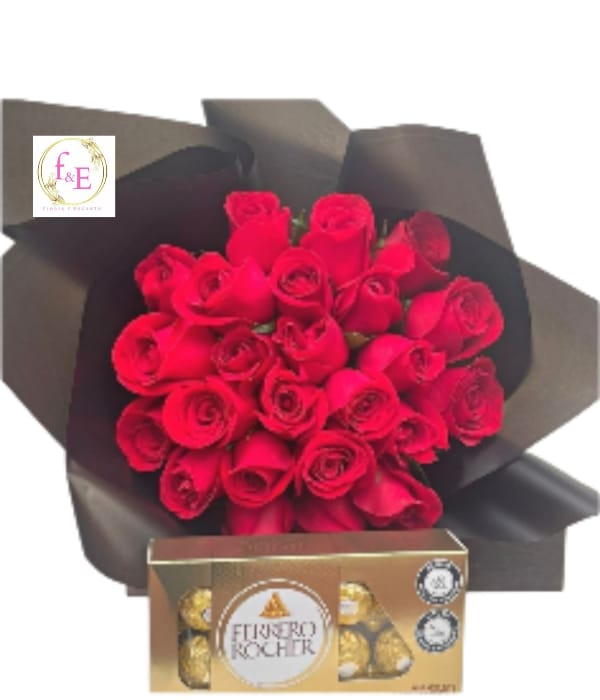 Ramo de Rosas Rojas y Bombones Ferrero.