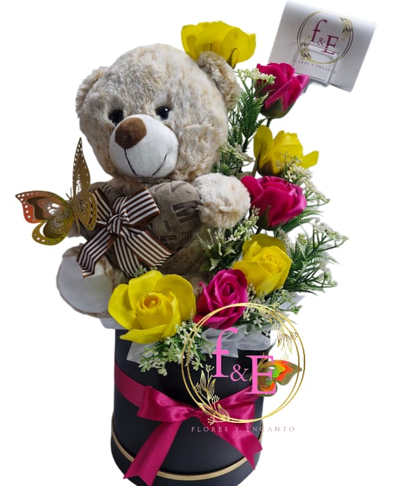 Box Redondo Luxury Rosas y Peluche.
