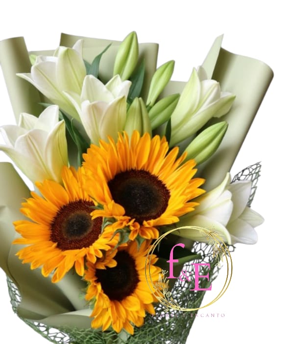 Ramo Premium de Lilium Blanco y Girasoles.