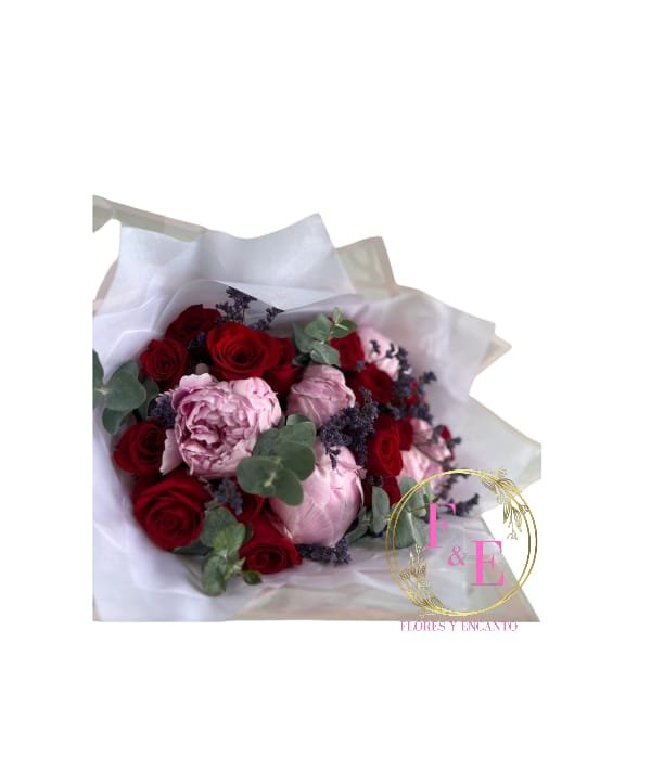 Ramo de Rosas Rojas y Peonías Rosadas